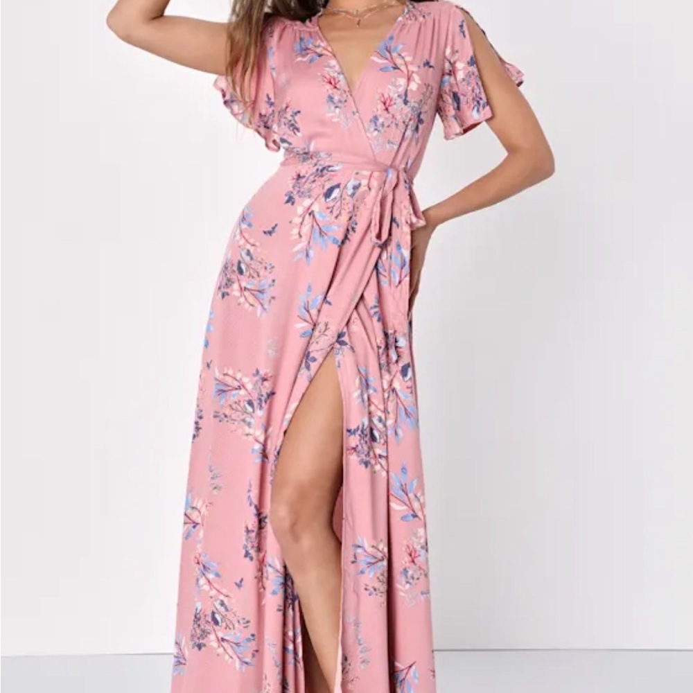 Floral Pink Wrap Lulu’s Maxi Dress